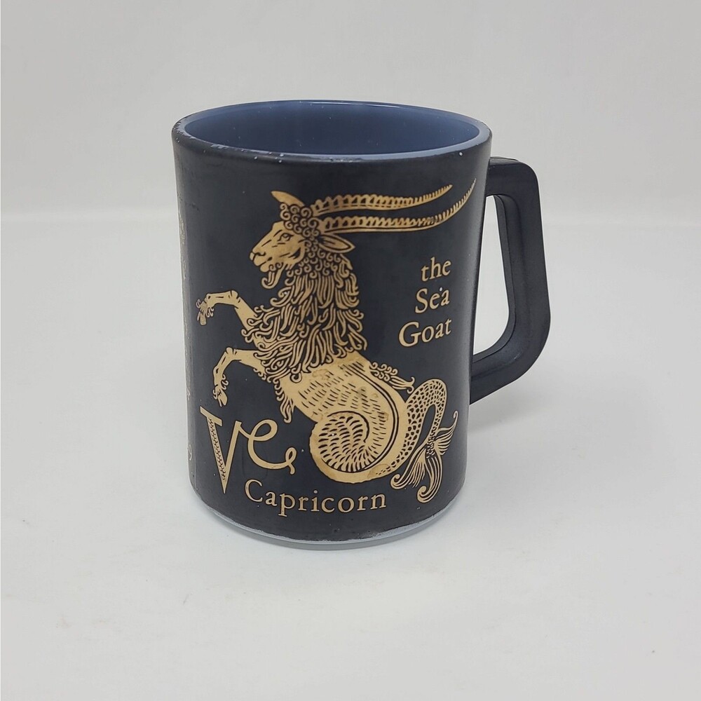 Capricorn Zodiac Horoscope Coffee Mug Federal Glass Cup Black Gold Vintage USA